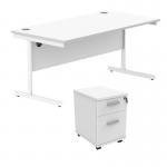 Astin Rectangular Desk 1600x800x730mm +2Drw Under Desk Pedestal Arctic WhiteArctic White KF820217 KF820217