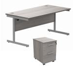 Astin Rectangular Desk 1600x800x730mm +2Drw Under Desk Pedestal Alaskan Grey Oak/Silver KF820227 KF820227