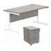 Astin Rectangular Desk 1600x800x730mm +2Drw Under Desk Pedestal Alaskan Grey OakWhite KF820237 KF820237