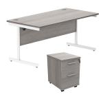 Astin Rectangular Desk 1600x800x730mm +2Drw Under Desk Pedestal Alaskan Grey Oak/White KF820237 KF820237