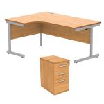 Astin Radial Left Hand SU Desk +Desk High Pedestal 1600x1200 Norwegian Beech/Silver KF820247 KF820247