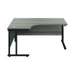 Jemini Radial Left Hand Double Upright Cantilever Desk 1600x1200x730mm Grey Oak/Black KF820390 KF820390