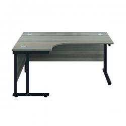 Cheap Stationery Supply of Jemini Radial Left Hand Double Upright Cantilever Desk 1800x1200x730mm Grey Oak/Black KF820512 KF820512 Office Statationery