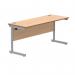 Polaris Rectangular Single Upright Cantilever Desk 1600x600x730mm Norwegian Beech/Silver KF821560 KF821560