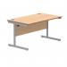 Polaris Rectangular Single Upright Cantilever Desk 1400x800x730mm Norwegian Beech/Silver KF821580 KF821580