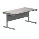 Polaris Rectangular Single Upright Cantilever Desk 1600x800x730mm Alaskan Grey Oak/Silver KF821950 KF821950