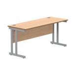 Polaris Rectangular Double Upright Cantilever Desk 1600x600x730mm Norwegian Beech/Silver KF822040 KF822040