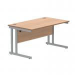 Polaris Rectangular Double Upright Cantilever Desk 1400x800x730mm Norwegian Beech/Silver KF822060 KF822060