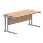Polaris Rectangular Double Upright Cantilever Desk 1600x800x730mm Norwegian Beech/Silver KF822070 KF822070