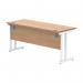 Polaris Rectangular Double Upright Cantilever Desk 1600x600x730mm Norwegian Beech/White KF822120 KF822120