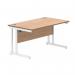 Polaris Rectangular Double Upright Cantilever Desk 1400x800x730mm Norwegian Beech/White KF822140 KF822140