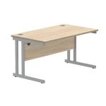 Polaris Rectangular Double Upright Cantilever Desk 1400x800x730mm Canadian Oak/Silver KF822220 KF822220