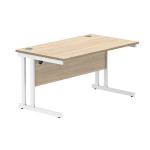 Polaris Rectangular Double Upright Cantilever Desk 1400x800x730mm Canadian Oak/White KF822300 KF822300