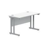 Polaris Rectangular Double Upright Cantilever Desk 1200x600x730mm Arctic White/Silver KF822340 KF822340