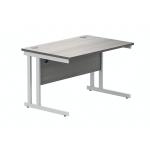 Polaris Rectangular Double Upright Cantilever Desk 1200x800x730mm Alaskan Grey Oak/White KF822610 KF822610