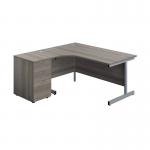 Jemini Radial Left Hand Desk 1600x800-1200x730mm Grey OakSilver 600mm Desk High Pedestal KF822671 KF822671