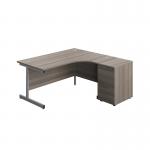 Jemini Radial Right Hand Desk 1600x800-1200x730mm Grey OakSilver 600mm Desk High Pedestal KF822681 KF822681