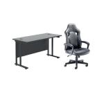 Double Upright Rectangular Desk 1400x600 Black Ludus Level 1 Gaming Chair Black KF823051 KF823051