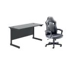 Single Upright Rectangular Desk 1400x600 Black Ludus Level 1 Gaming Chair Black KF823061 KF823061