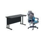 Double Upright Rectangular Desk 1200x600 Black Ludus Level 1 Gaming Chair Black/Sky Blue KF823117 KF823117