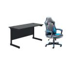 Single Upright Rectangular Desk 1200x600 Black Ludus Level 1 Gaming Chair Black/Sky Blue KF823131 KF823131