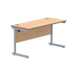Astin Rectangular Single Upright Cantilever Desk 1400x600x730mm Norwegian Beech/Silver KF824251 KF824251