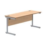 Astin Rectangular Single Upright Cantilever Desk 1600x600x730mm Norwegian Beech/Silver KF824268 KF824268