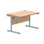 Astin Rectangular Single Upright Cantilever Desk 1200x800x730mm Norwegian Beech/Silver KF824275 KF824275