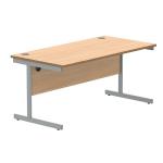 Astin Rectangular Single Upright Cantilever Desk 1600x800x730mm Norwegian Beech/Silver KF824299 KF824299