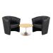 First Tub Chairs Black Vinyl and Low Trumpet Base Coffee Table 800mm Diameter Light Beech KF839236
