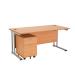 First Rectangular Desk Silver Leg and Pedestal Bundle 1600 and 2 Drawer Under Desk Pedestal Beech
