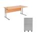 First Rectangular Cantilever Desk 1200mm Beach Top with Silver Legs and Silver Pedestal KF839450