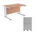 First Rectangular Cantilever Desk 1200mm Oak Top with Silver Legs and Silver Pedestal KF839451