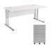 First Rectangular Cantilever Desk 1200mm White Top with Silver Legs and Silver Pedestal KF839452