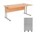 First Rectangular Cantilever Desk 1600mm Beach Top with Silver Legs and Silver Pedestal KF839453