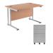 First Rectangular Cantilever Desk 1600mm Oak Top with Silver Legs and Silver Pedestal KF839454
