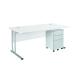 First Rectangular Cantilever Desk 1600mm White Top with Silver Legs and Silver Pedestal KF839455