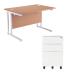 First Rectangular Cantilever Desk 1200mm Oak Top White Legs and white Pedestal KF839463