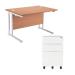First Rectangular Cantilever Desk 1600mm Beech Top White Legs and white Pedestal KF839465