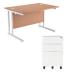 First Rectangular Cantilever Desk 1600mm Oak Top White Legs and white Pedestal KF839466
