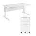 First Rectangular Cantilever Desk 1600mm White Top White Legs and white Pedestal KF839467