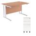 First Rectangular Cantilever Desk 1200mm Oak Top White Legs and Slimline white Pedestal KF839469