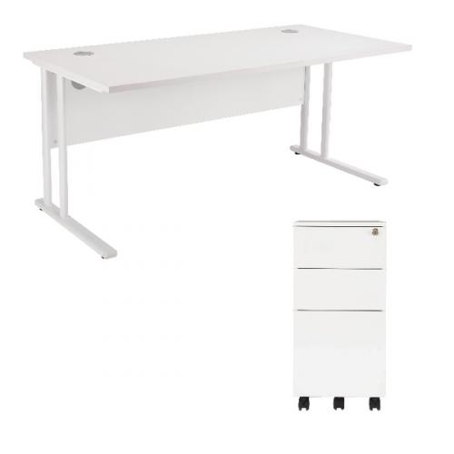 First Rectangular Cantilever Desk 1200mm White Top White Kf839470