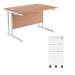 First Rectangular Cantilever Desk 1600mm Oak Top White Legs and Slimline white Pedestal KF839472