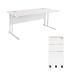 First Rectangular Cantilever Desk 1600mm White Top White Legs and Slimline white Pedestal KF839473