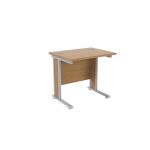 Jemini Oak/Silver 800mm Rectangular Desk (Wooden side panel) KF839519 KF839519