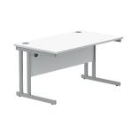 Polaris Rectangular Double Upright Cantilever Desk 1400x800x730mm Arctic White/Silver KF882348 KF882348