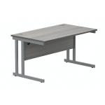 Polaris Rectangular Double Upright Cantilever Desk 1400x800x730mm Alaskan Grey Oak/Silver KF882364 KF882364