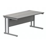 Polaris Rectangular Double Upright Cantilever Desk 1600x800x730mm Alaskan Grey Oak/Silver KF882365 KF882365