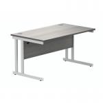 Polaris Rectangular Double Upright Cantilever Desk 1400x800x730mm Alaskan Grey Oak/White KF882370 KF882370